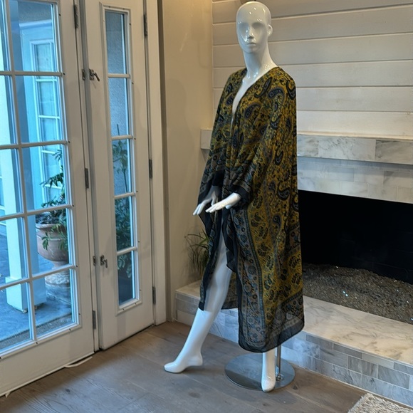 Steve Madden Olive Paisley Open Kaftan Kimono OS - Picture 3 of 11